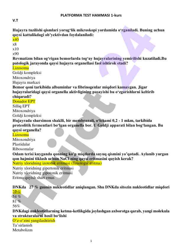 Hujayra tuzilishi va mikroskopiya testi