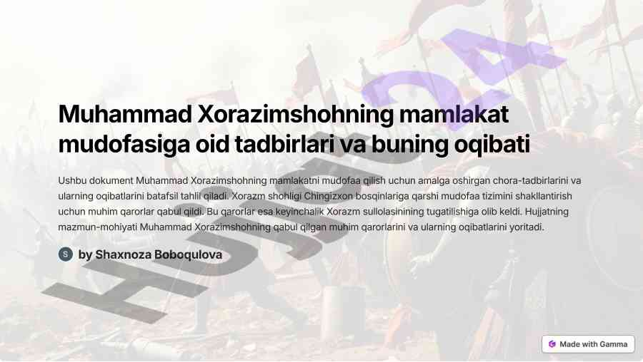 Muhammad xorazimshohning mamlakat mudofasiga oid tadbirlari