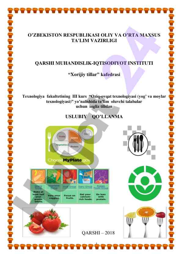 Ingliz tilidan oziq-ovqat texnologiyasi uslubiy qo‘llanma