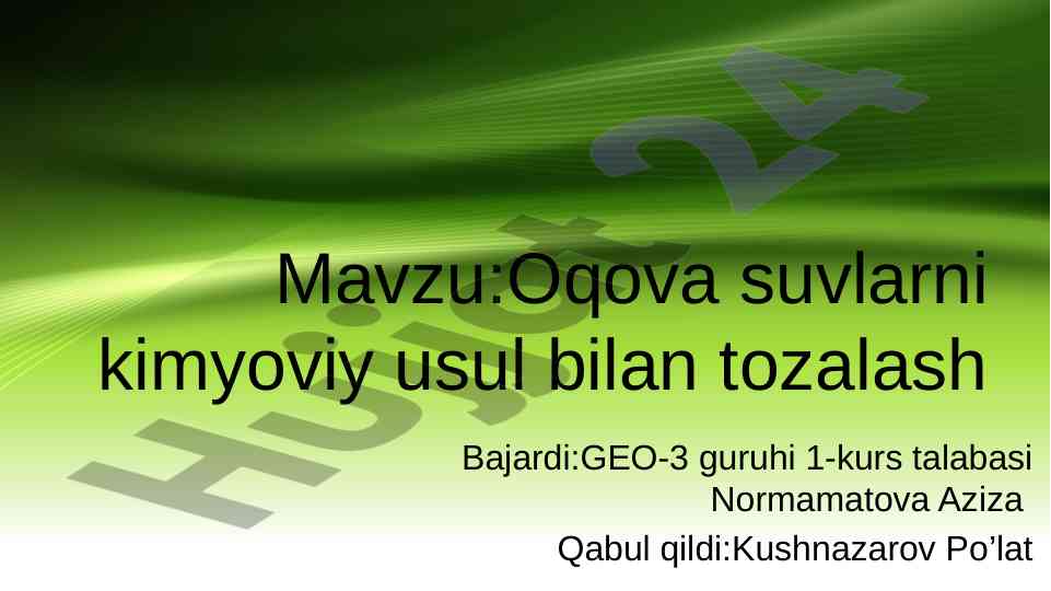 Oqova suvlarni kimyoviy usul bilan tozalash