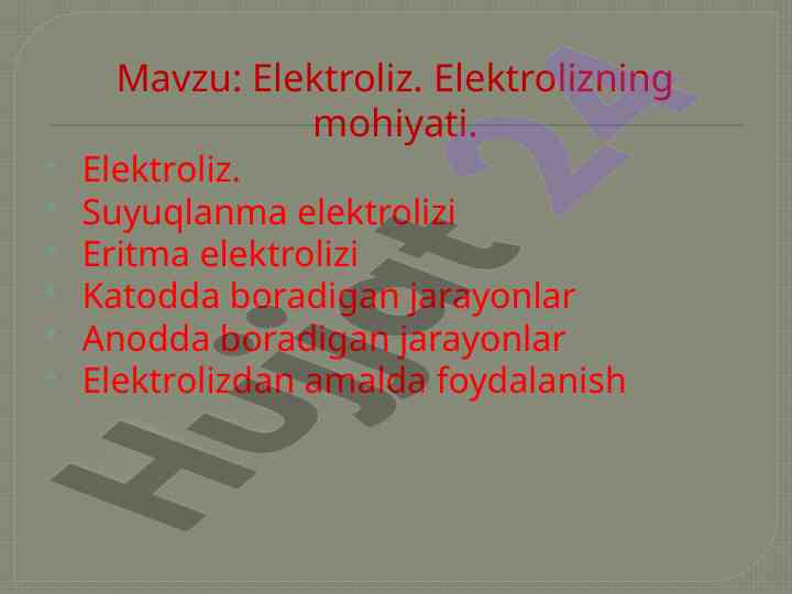Elektroliz jarayonlari va ularning misyati