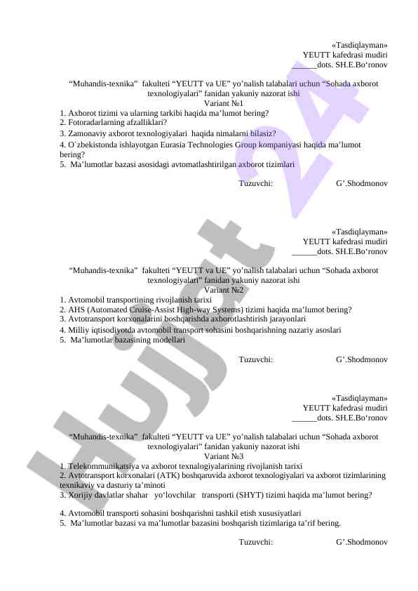 Sohada axborot texnologiyalari fanidan yakuniy nazorat