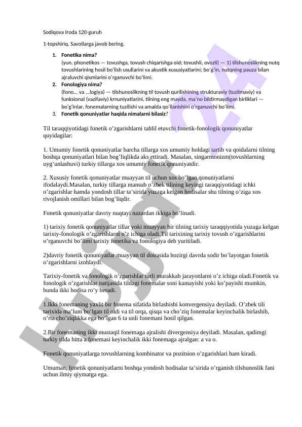 Fonetika va fonologiya haqida asosiy ma’lumotlar