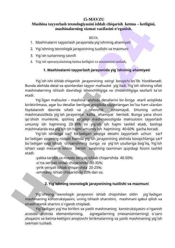 Mashina tayyorlash texnologiyasi jarayoni darsligi