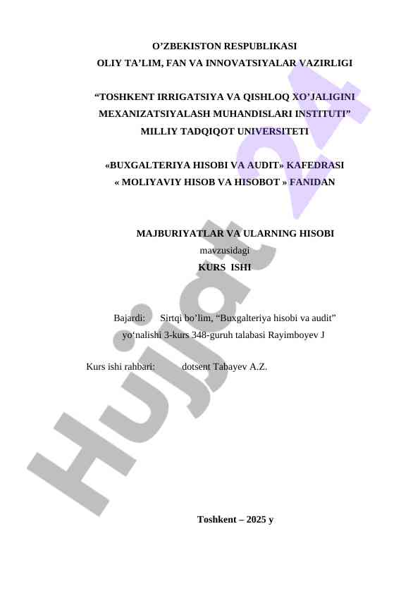 Majburiyatlar va ularning hisobi mavzusidagi kurs ishlari