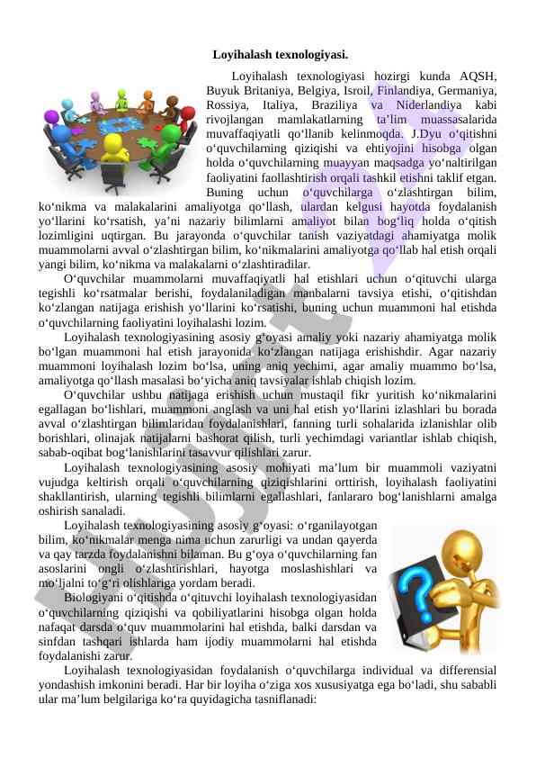 Loyihalash texnologiyasi va o‘qitish usullari