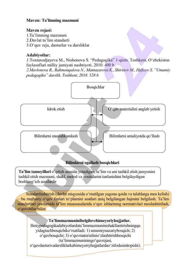 Ta’limning mazmuni va standartlari
