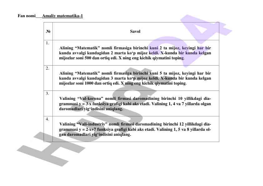 Matematik mijozlar sonini topish bo'yicha savollar
