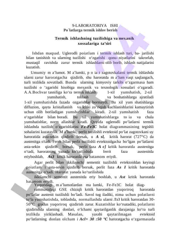 Termik ishlov berish va po`latlarning xossalari