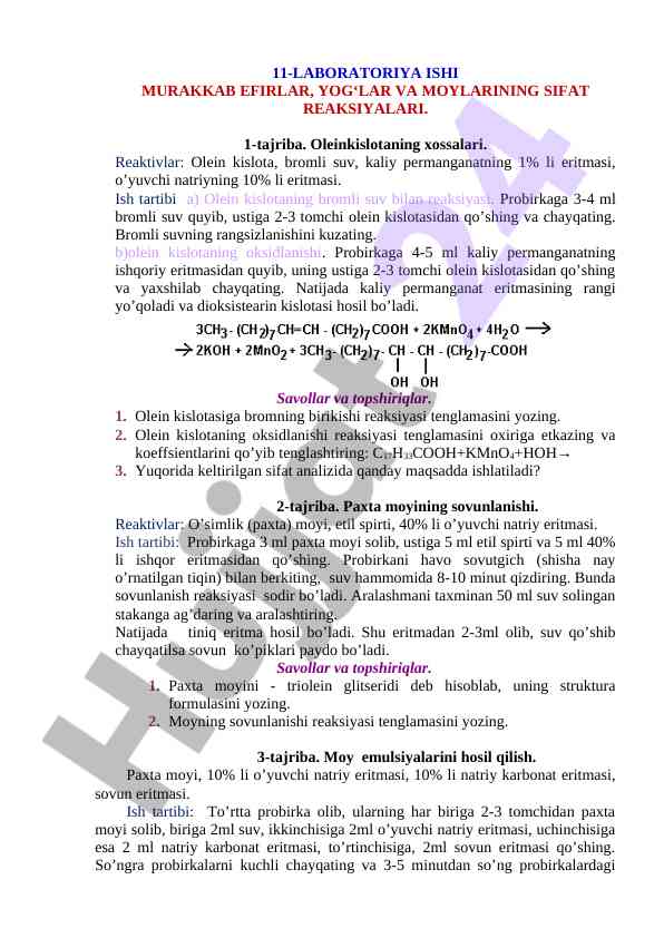 Murakkab efirlar va moylarining sifat reaksiyalari