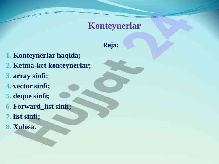 Konteynerlar haqida o‘quv ishlanmalari