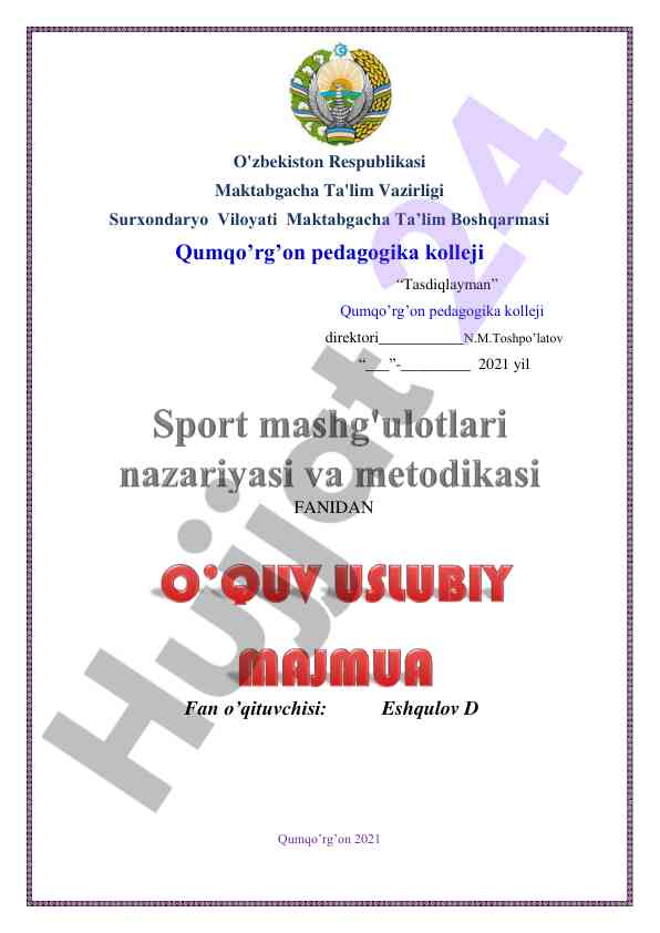 Sport mashg'ulotlari nazariyasi va metodikasi o'qitish
