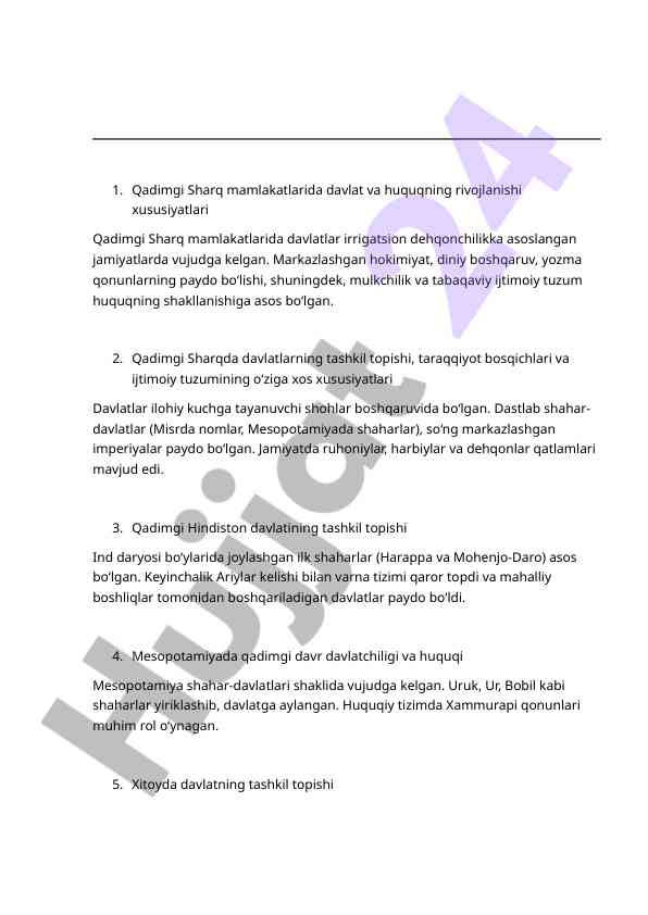 Qadimgi sharq mamlakatlarida davlat va huquq