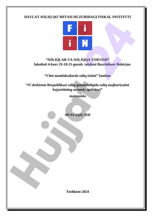Chet mamlakatlarda soliq tizimi umumiy qoidalari