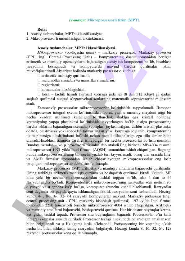 Mikroprosessorli tizimning asosiy tushunchalari