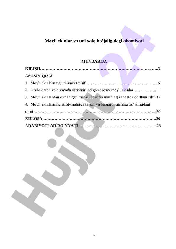 Moyli ekinlar va ularning xalq ho'jaligidagi ahamiyati