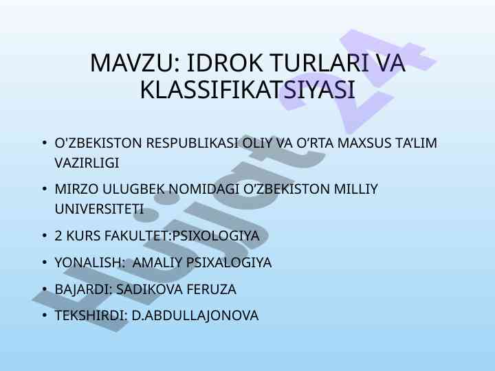 Idrok turlari va klassifikatsiyasi