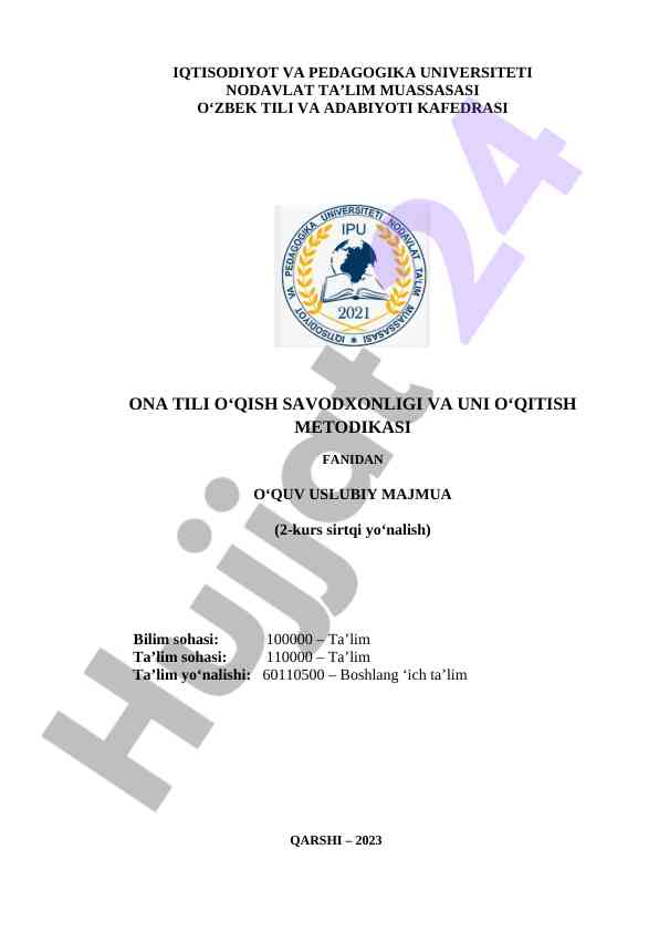 O‘zbekiston respublikasi oliy ta’limi usuliy majmua