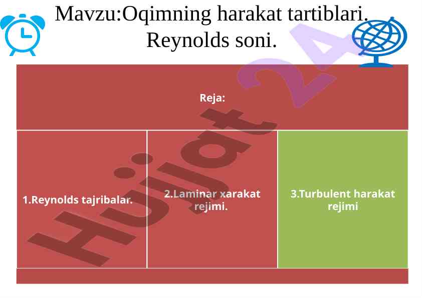 Oqim harakat tartiblari va reynolds soni tajribalari