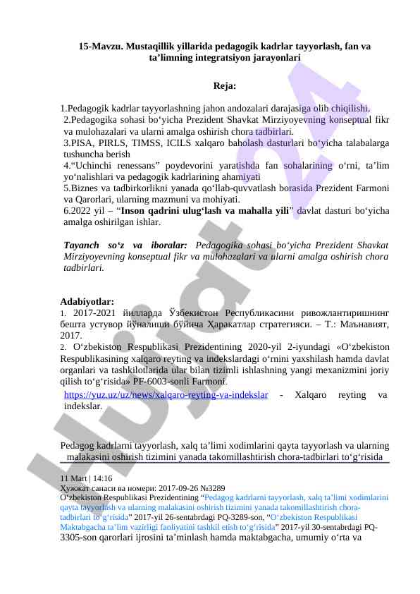 Mustaqillik yillarida pedagogik kadrlar tayyorlash