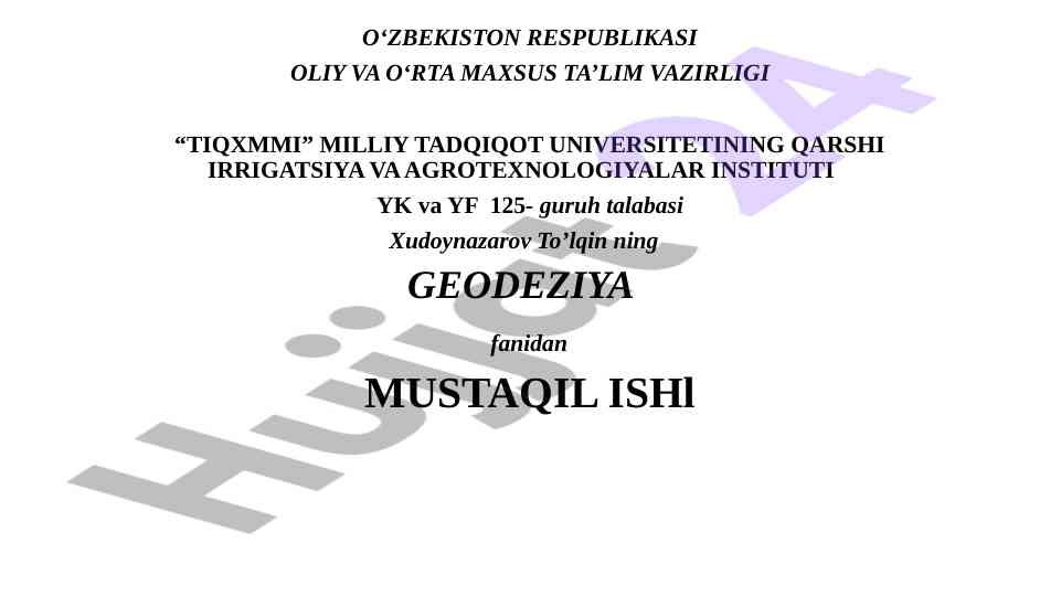 Geodeziya fanidan mustaqil ishlar taqdimoti relyef