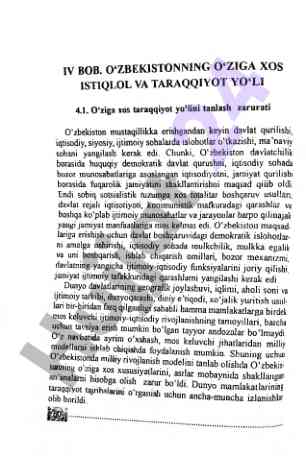 O'zbekistonning mustaqillik va taraqqiyot yo'llari