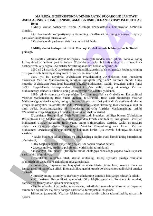 O‘zbekistonda demokratik jamiyat asoslari