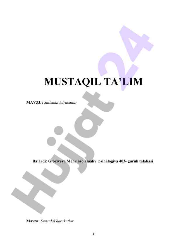 Suitsidal harakatlar psixologik asoslari