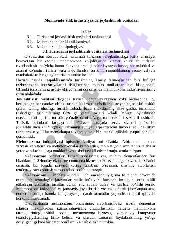 Mehmondo‘stlik industriyasida joylashtirish vositalari