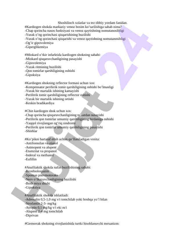 Kardiogen shok va tez tibbiy yordam fanidan asoslar