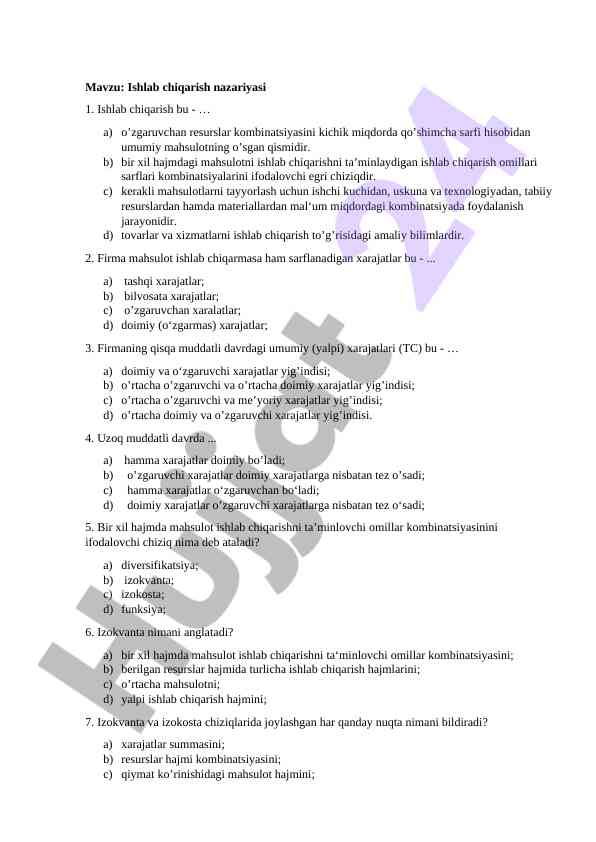 Ishlab chiqarish nazariyasi asoslari