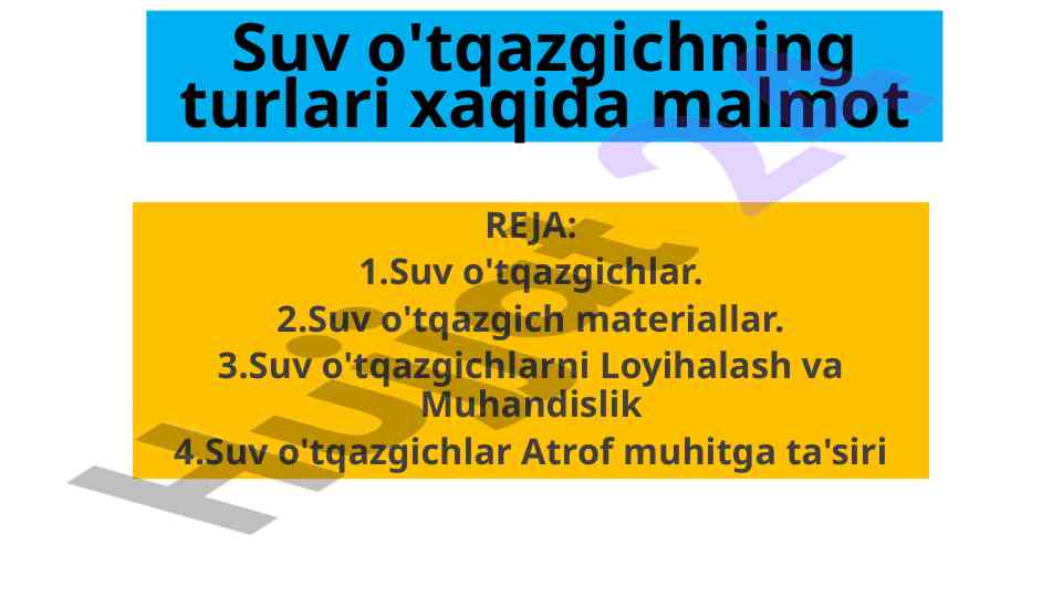 Suv o'tqazgichlarning turlari va muhandisligi