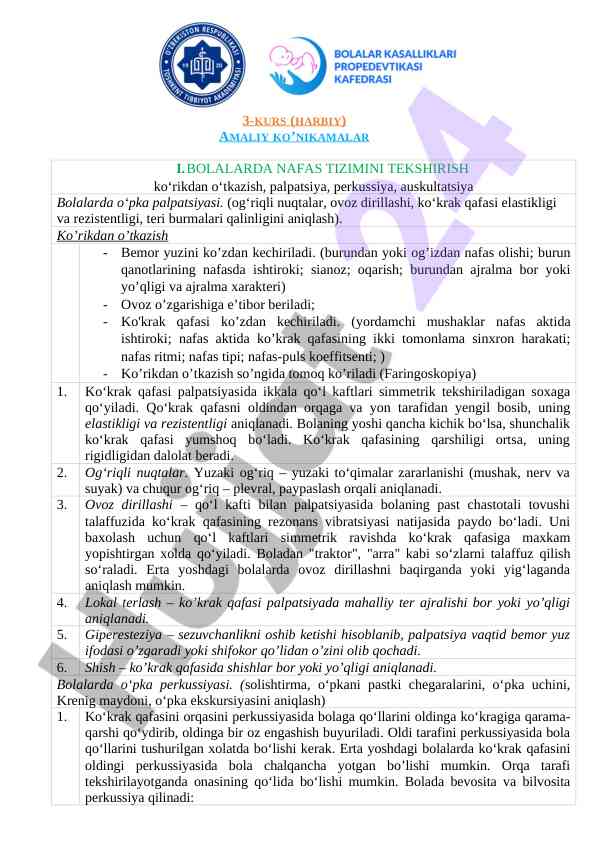 Amaliy ko’nikmalar: harbiy 3-kurs talabalari uchun