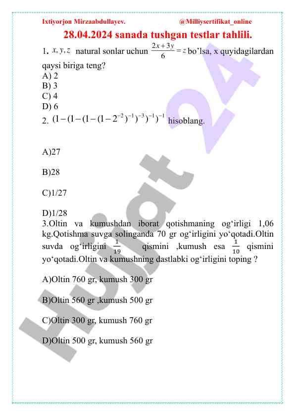 Test natijalari tahlili nizamiga asoslanib