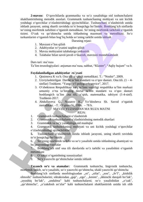 Grammatika va so‘z yasalishi metodik asoslari