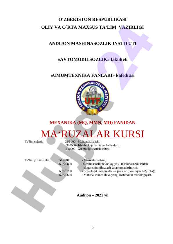 Mexanika fanidan ma'ruzalar kursi