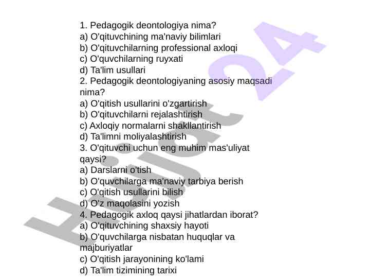 Pedagogik deontologiya va o'qituvchi mas'uliyatlari