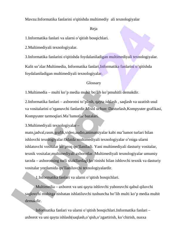 Multimediyali texnologiyalar va informatika o'qitish