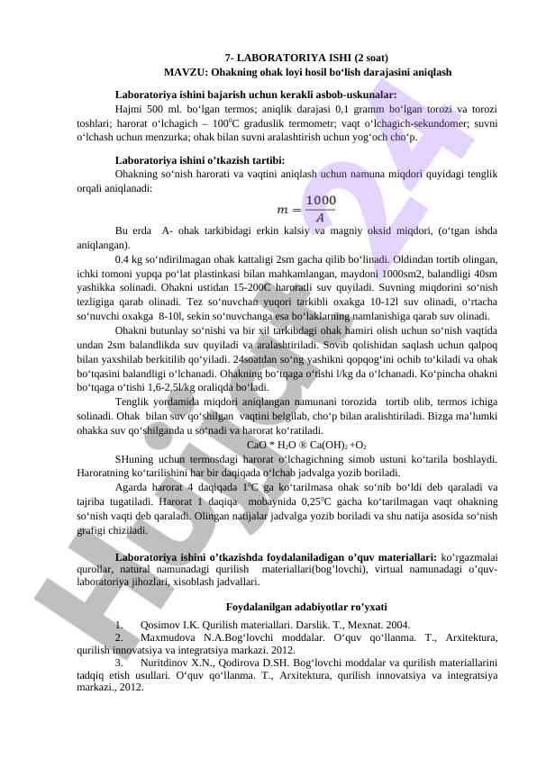 Ohak loyi hosil bo‘lish darajasini aniqlash