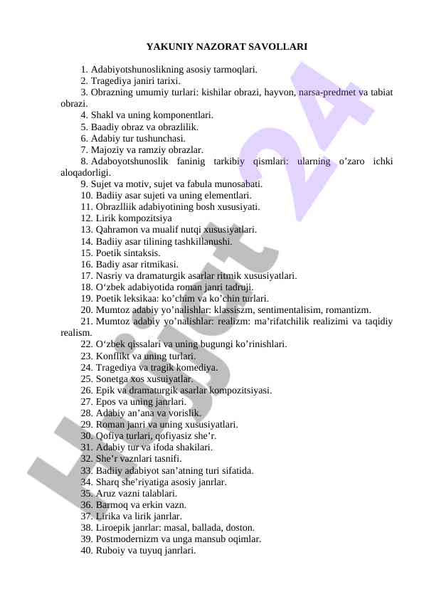 Adabiyotshunoslikning asosiy tarmoqlari va xususiyatlari