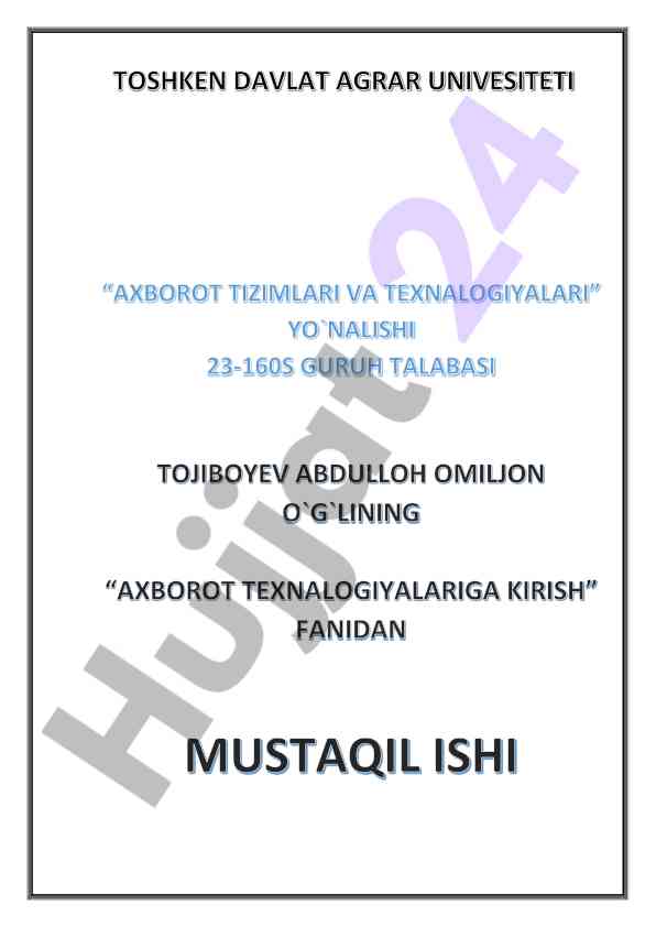 Axborot tizimlari va texnologiyalari rivojlanishi