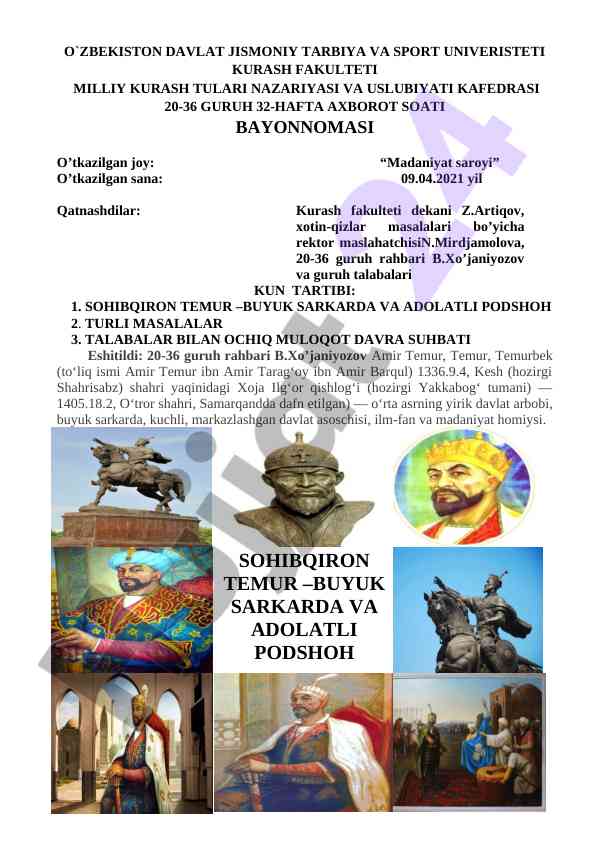 Milliy kurash tushunchalari bilan tanishtirish