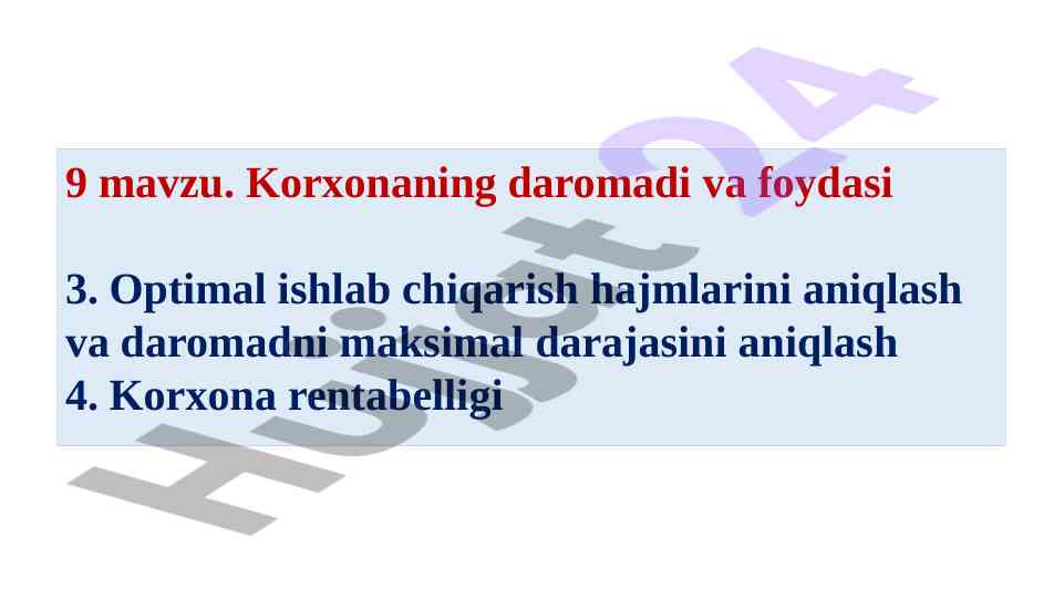 Korxonaning daromadi va foydasi bo'yicha tadqiqot