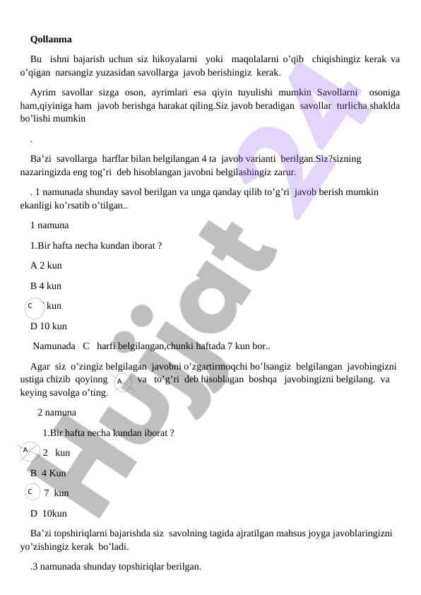 Qollanma savollarni bajarish tizimi