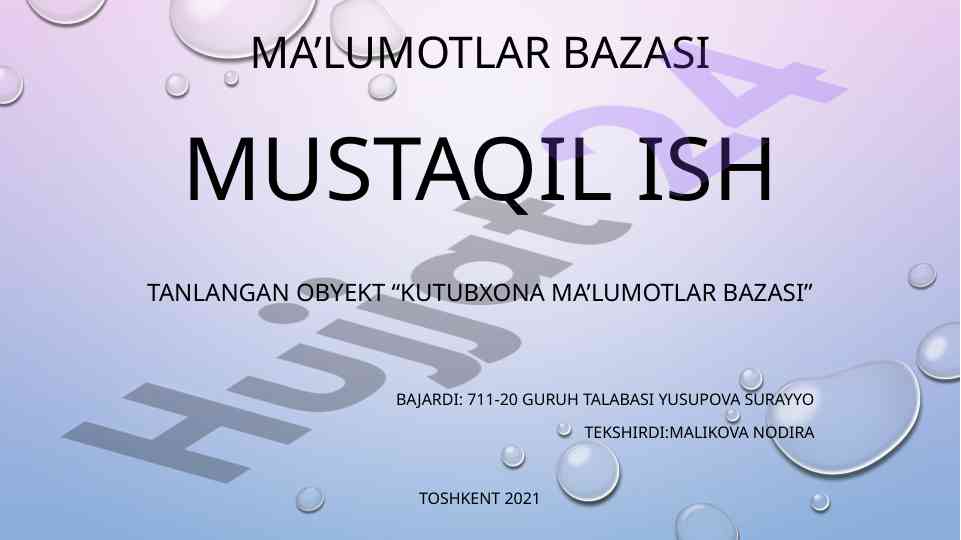 Kutubxona ma’lumotlar bazasi tahlili