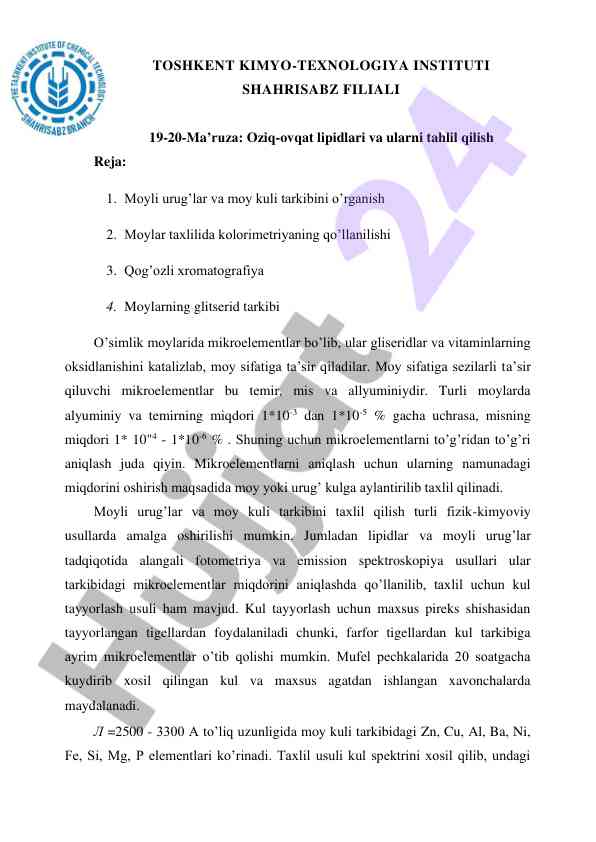 Oziq-ovqat lipidlari va ularni tahlil qilish