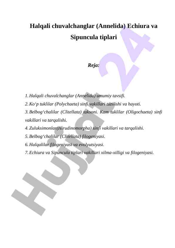 Halqali chuvalchanglar echiura va sipuncula tiplari