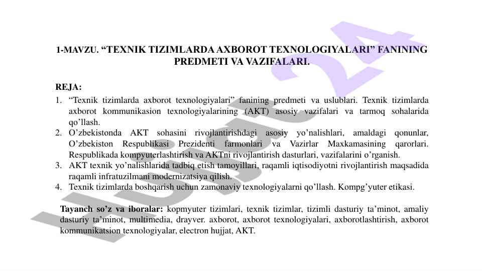 Axborot texnologiyalari va texnik tizimlar