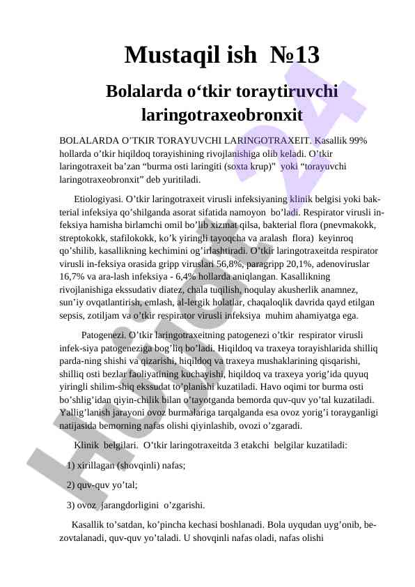 O‘tkir laringotraxeitning etiologiyasi va asoratlari