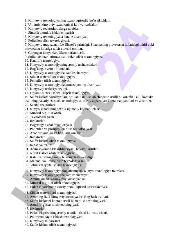 Kimyoviy texnologiya va uning asosiy konseptsiyalari